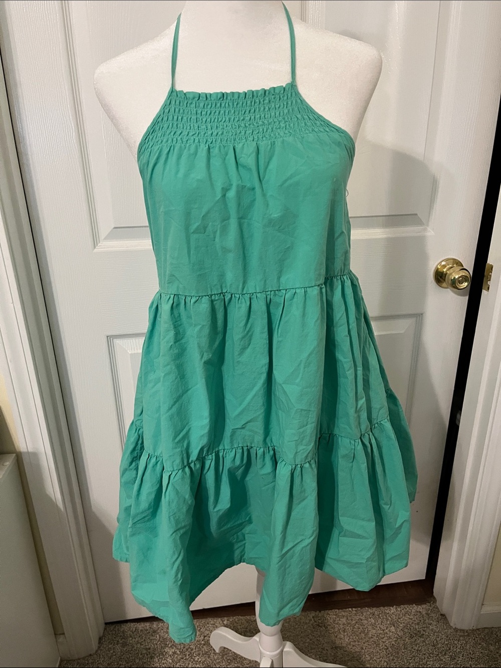 American Eagle Outfitters Green Halter Tiered Mini High Neck Halter Dress Jr XS
